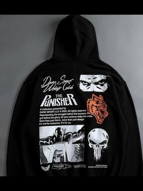 Darc Sport Black Hoodie with White & Orange Graphic Prints